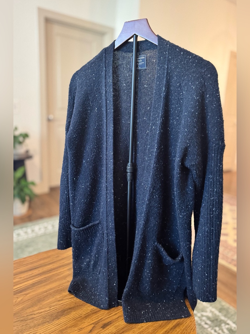 Abercrombie & Fitch Navy Flecked Open-Front Cardigan